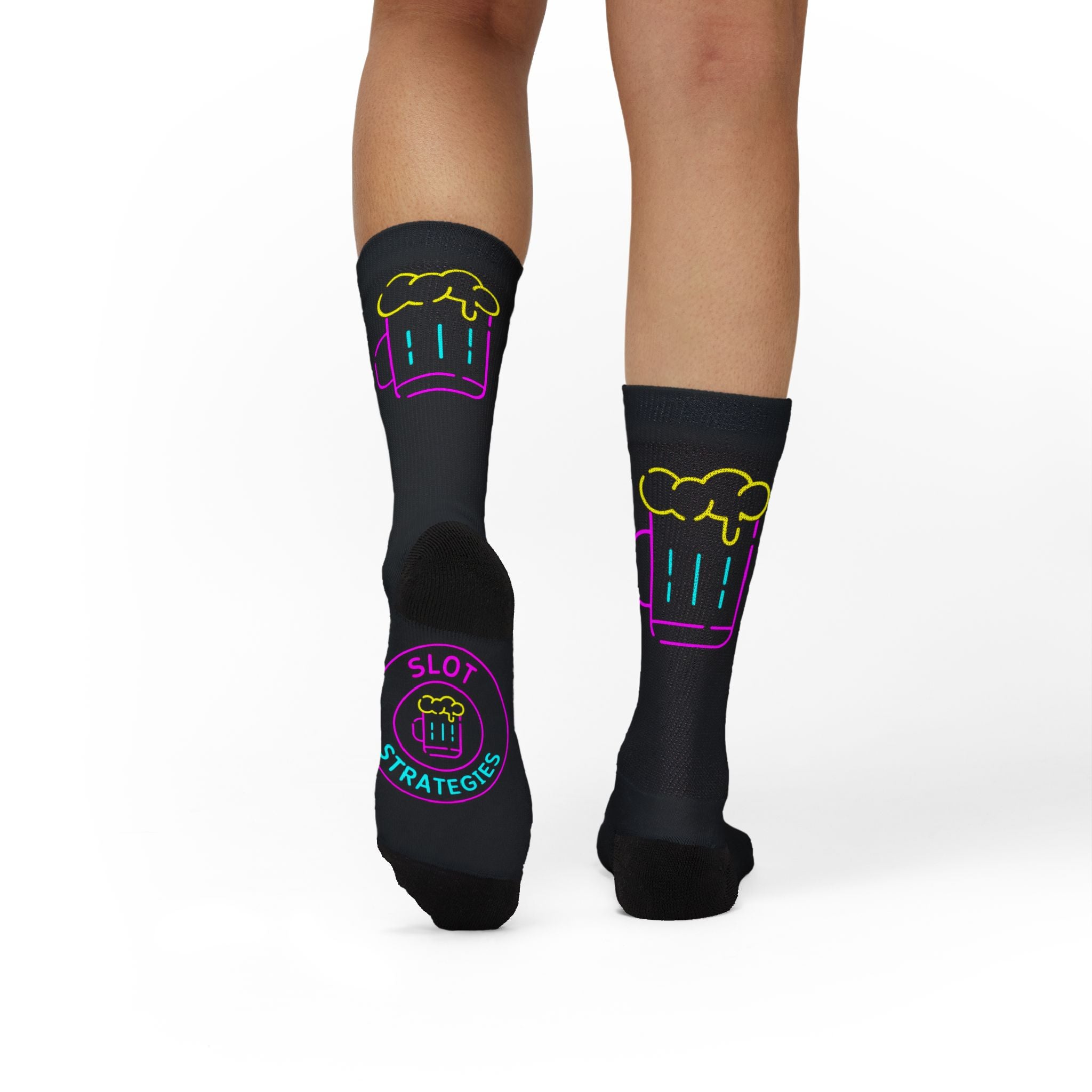 Neon Beer Mug Socks – Fun Sublimation Crew Socks for Beer & Slot Lovers Alike