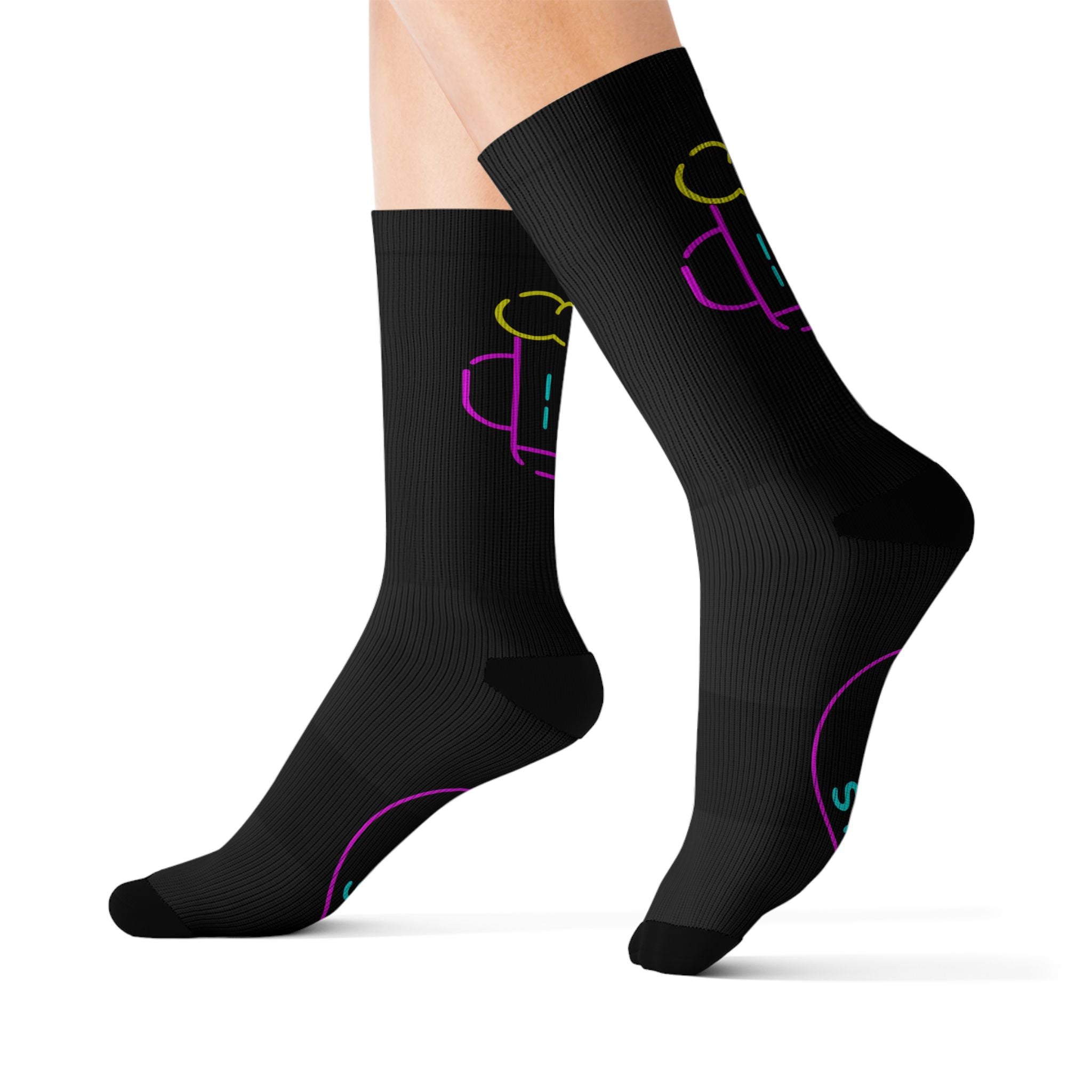 Neon Beer Mug Socks – Fun Sublimation Crew Socks for Beer & Slot Lovers Alike