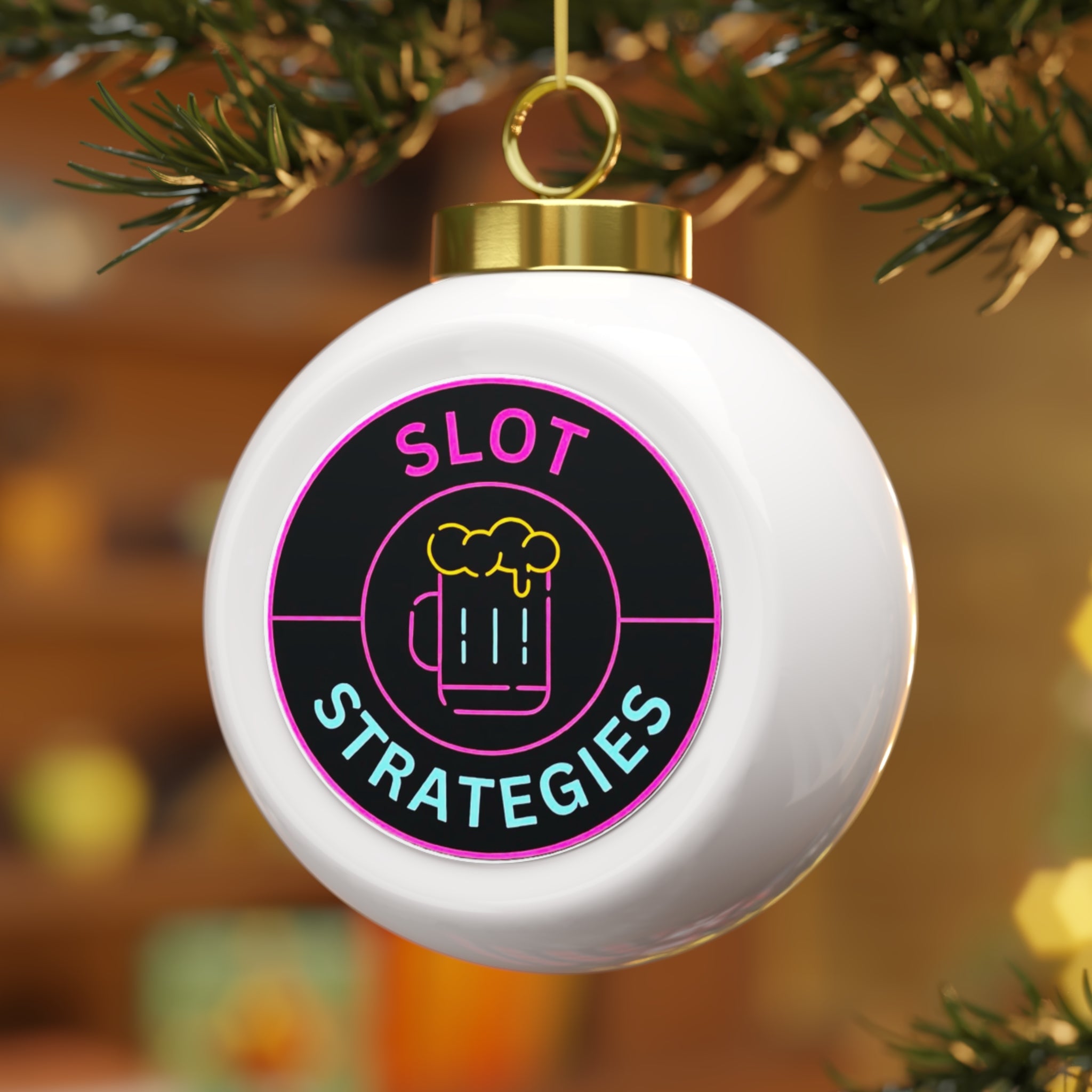 Slot Strategies Christmas Ball Ornament — Neon Beer Mug Holiday Tree Decoration