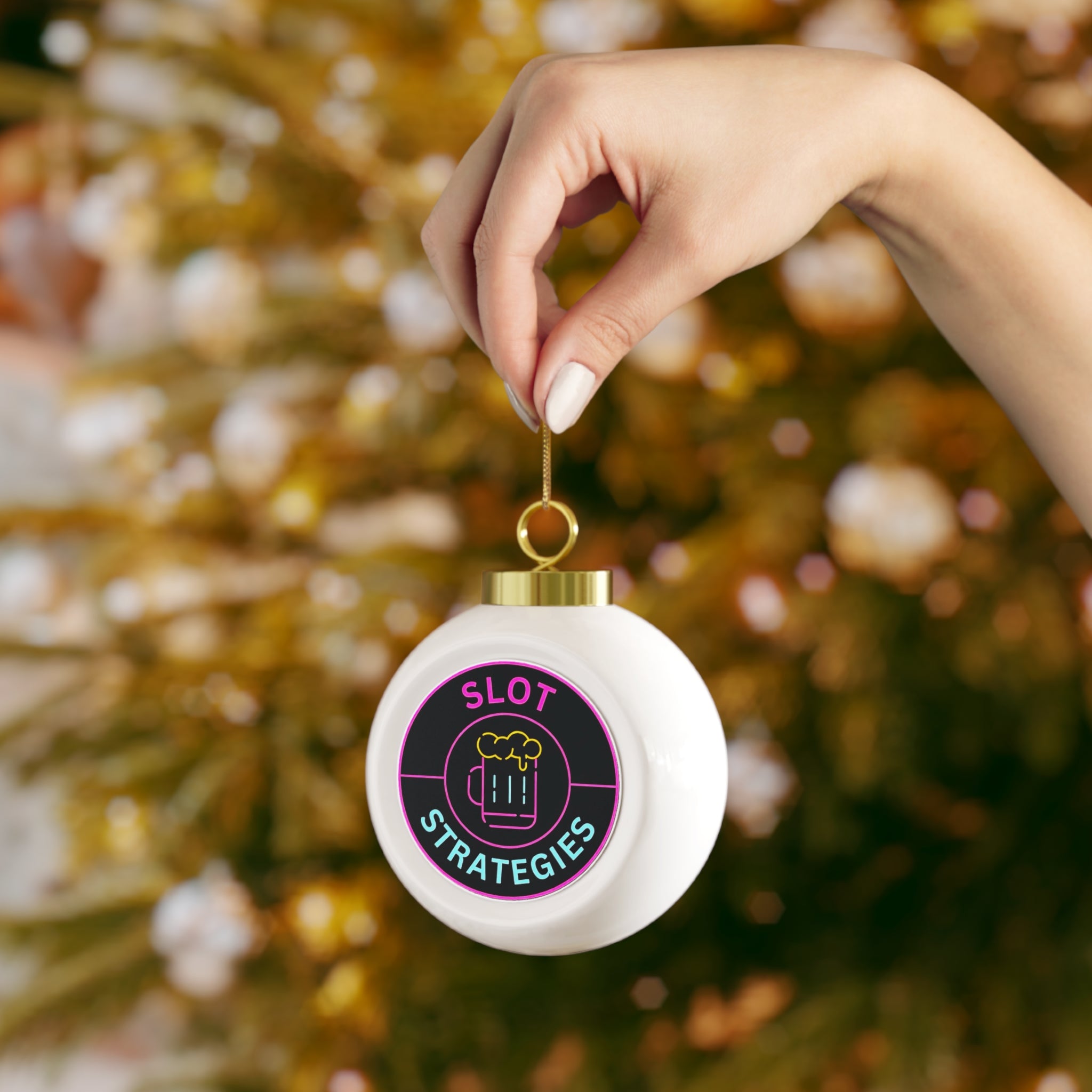 Slot Strategies Christmas Ball Ornament — Neon Beer Mug Holiday Tree Decoration