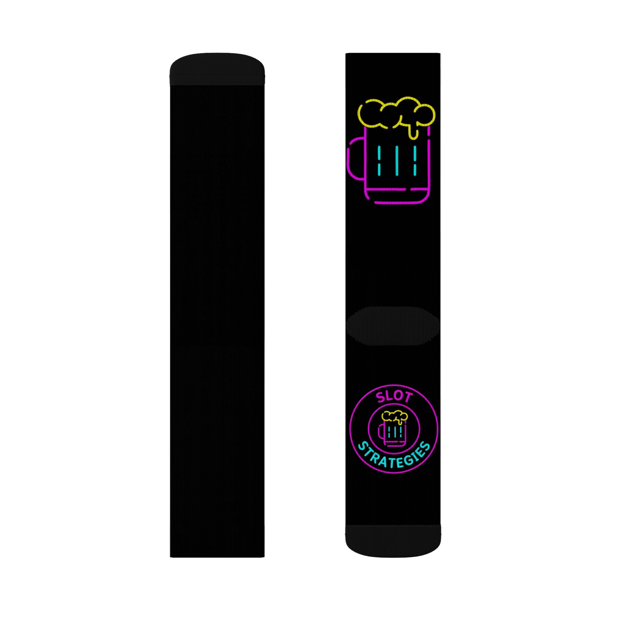 Neon Beer Mug Socks – Fun Sublimation Crew Socks for Beer & Slot Lovers Alike